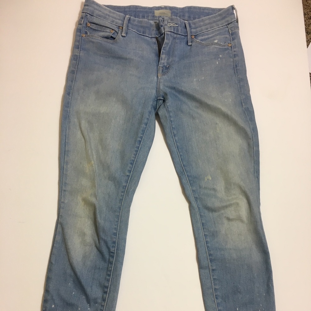 Mother Light Wash Jeans with Bleaching Distressing